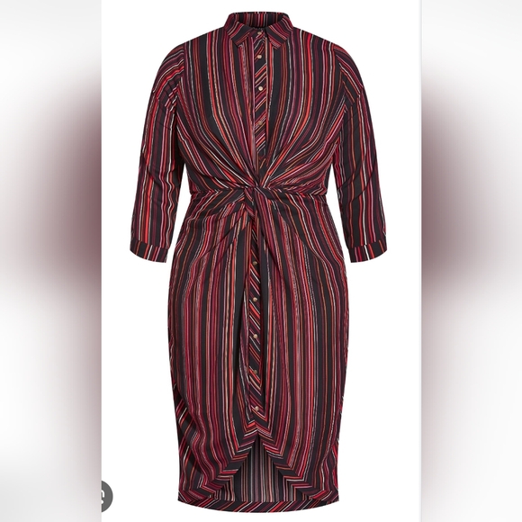 City Chic button-up amber strip long sleeve dress 16 - Picture 2 of 5